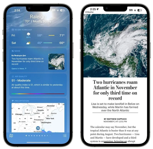 江汉苹果14维修分享iPhone 14手机如何看天气时顺带看新闻 